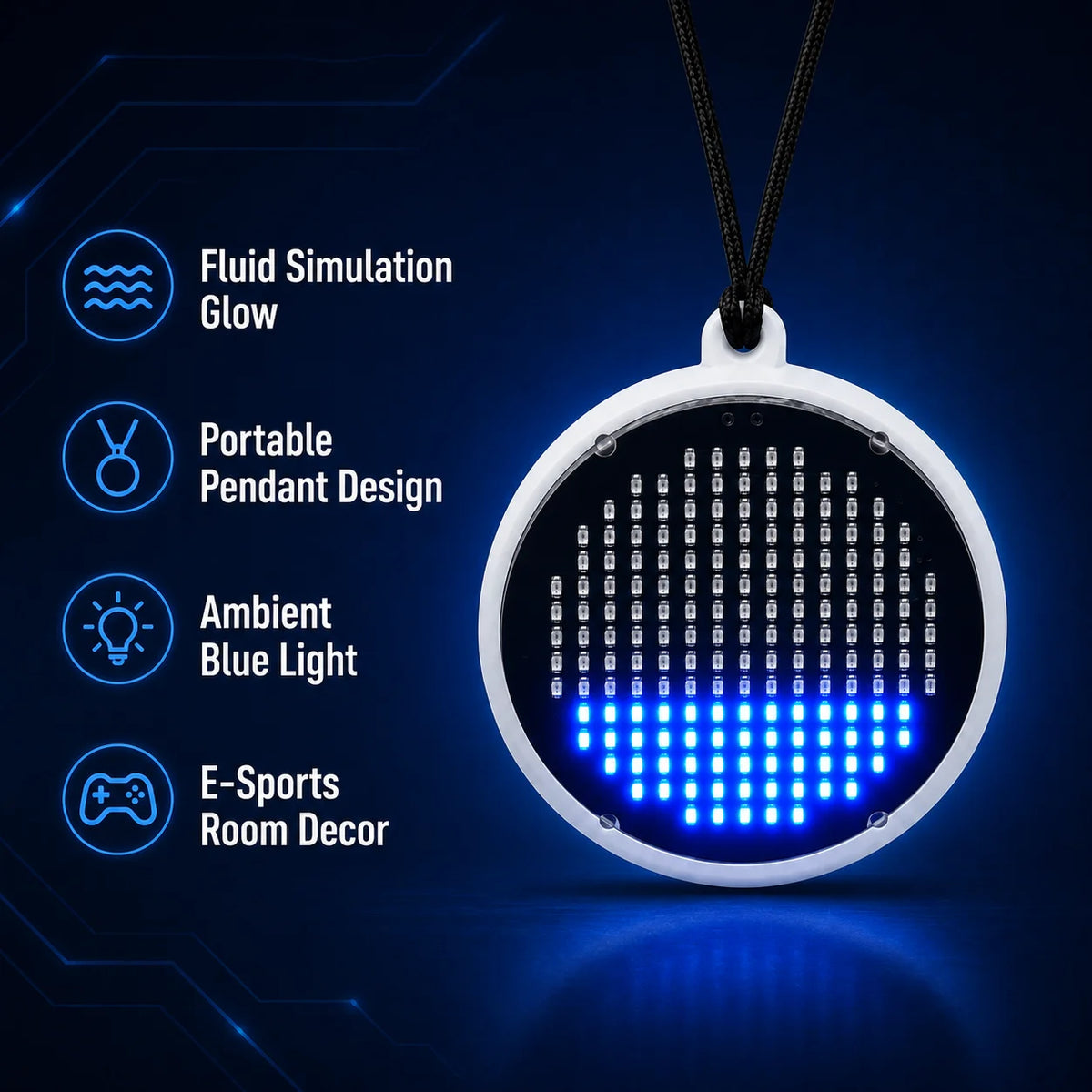 collier lumineux led blanc noir matrice technologique rechargeable sans fil