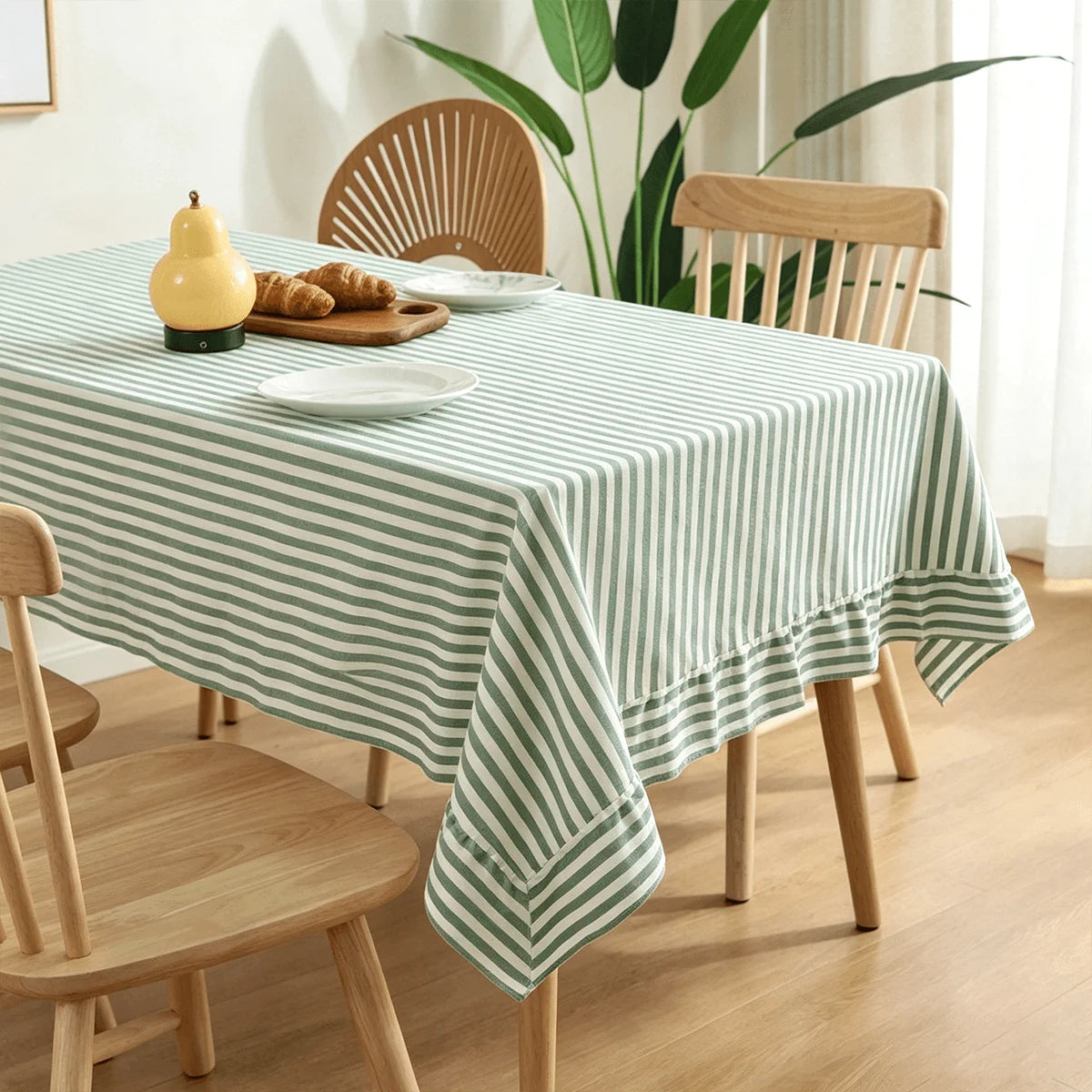 nappe table verte blanche rayures plissée volants imperméable polyester moderne printemps été automne hiverextérieur