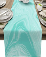 chimene table lin turquoise motifs marbre abstraits moderne élégants maison 100% lin 79x13inch