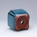 pots fleurs céramique moderne bleu brun texture grained non enduit drainage plante verte