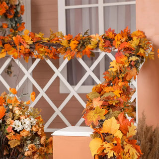 guirlande feuilles érable artificielles automne decoration mur rouge orange marron jaune