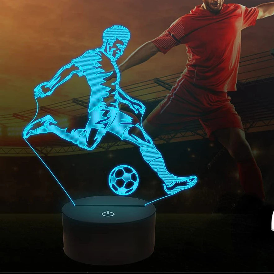 lampe 3d illusion football silhouettes bleu blanc télécommande recharge usb