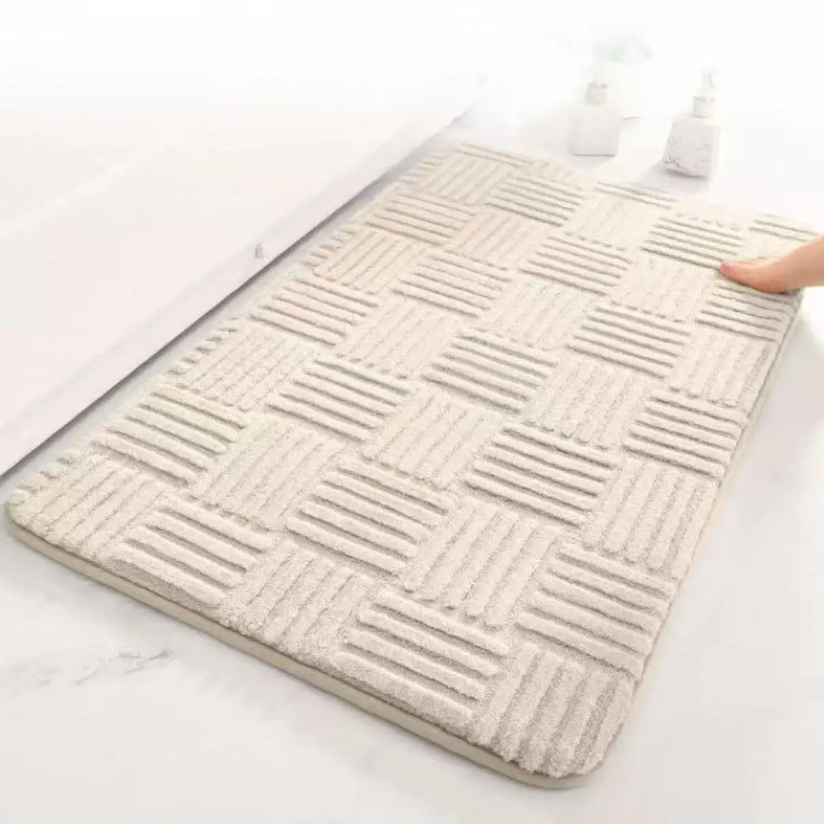 tapis bain gris clair rayures horizontales coton doux moderne absorbant