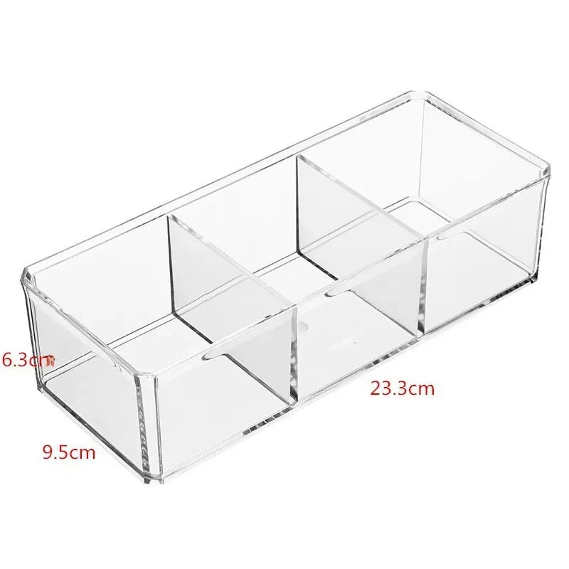 boîte rangement transparente multi compartiments clips moderne bâtonnets coton serviettes papier savon minimaliste organisation