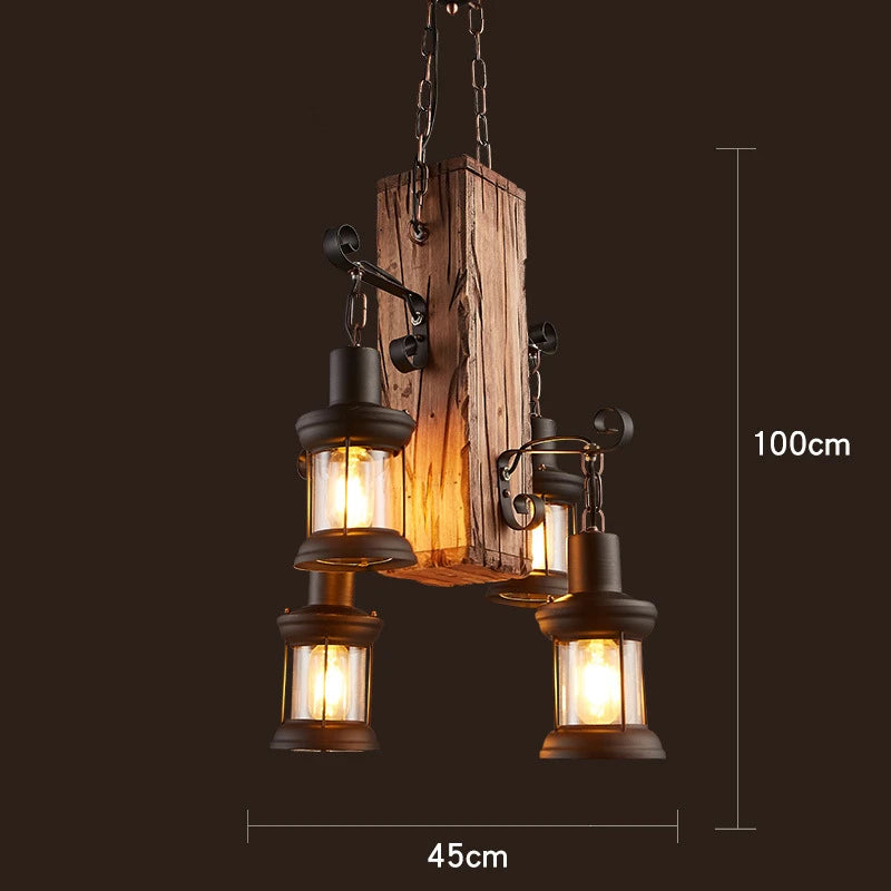 suspension lumineuse bois naturel ampoule filament industriel rustique verre translucide