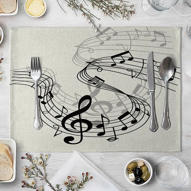 serviettes table moderne notes musicales beige clair tissu lin respectueux environnement