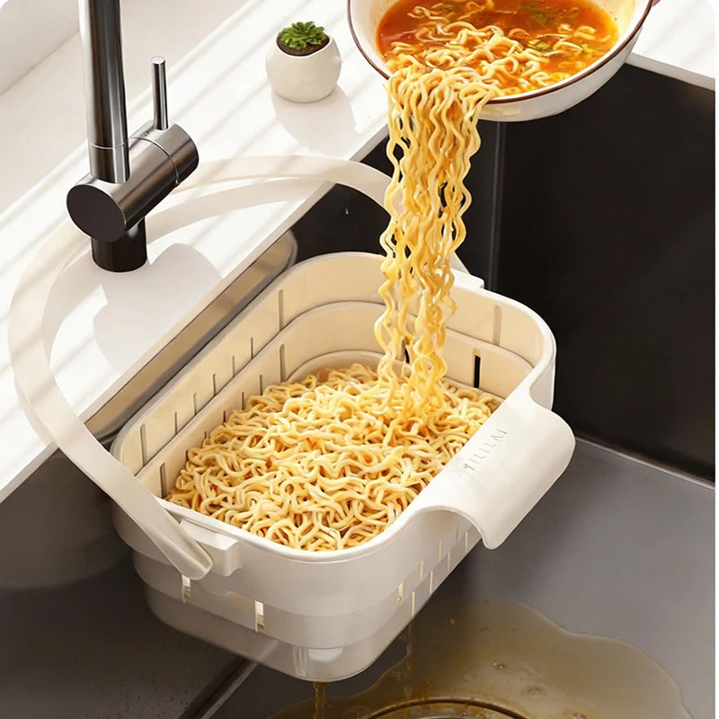 panier cuisine suspendu moderne beige clair durable abs efficace organisation évier salle bain ustensiles