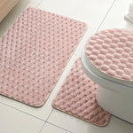 tapis bain moderne rose pâle texture boules respectueux environnement salle bain lavable machine séchage