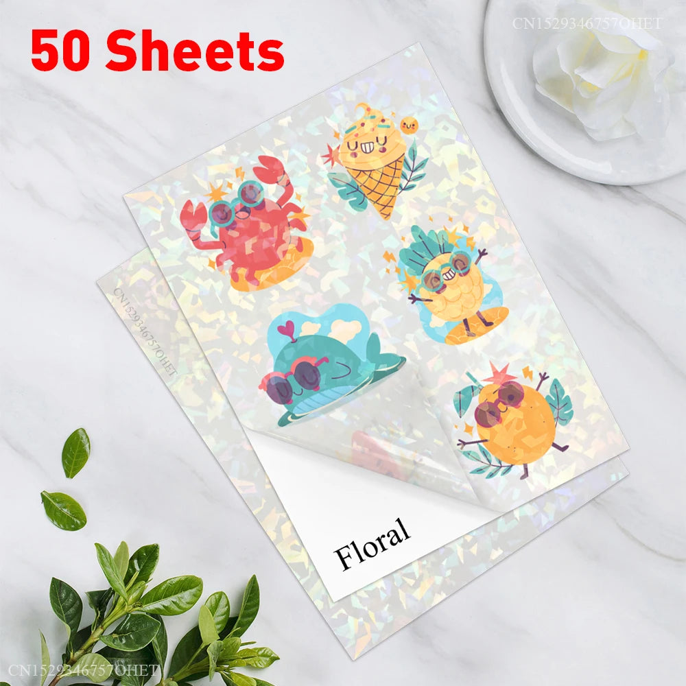 papier autocollant vinyle a4 blanc mat 50 feuilles motifs animaux fleurs décoration