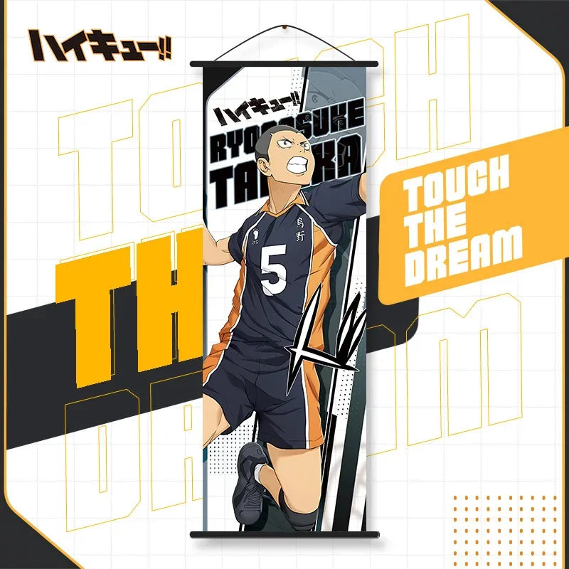 décoration murale bannière anime personnages sportifs orange noir blanc.volleyball