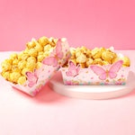 boîtes pop corn décoratives papillons rose violet doré fête anniversaire mariage baptême fille