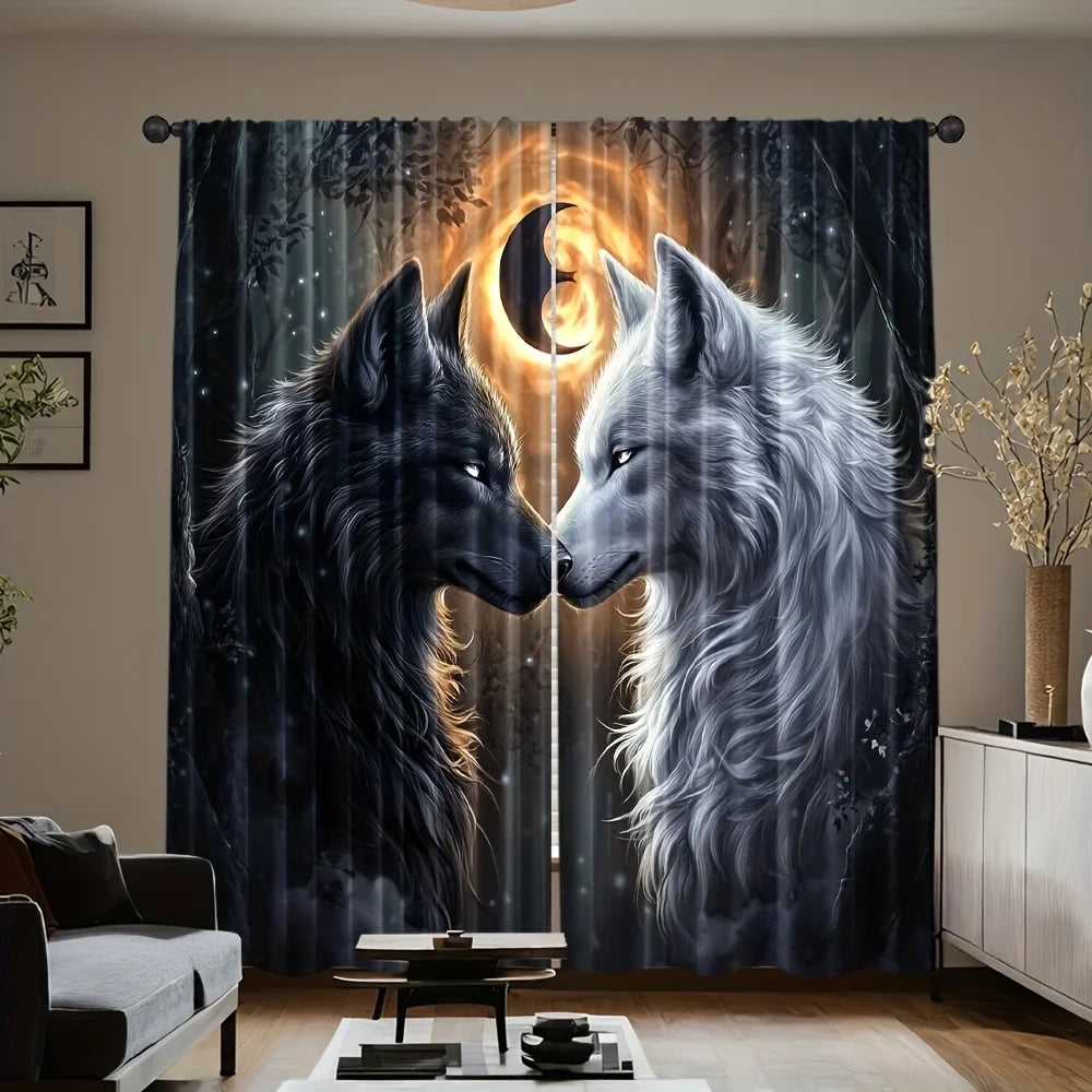 rideau occultant isolation thermique deux panneaux moderne polyester motif loups fond étoiles opaque maison