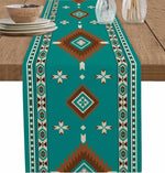 tableau chemin table lin aztèque beige marron bleu rouge moderne ethnique