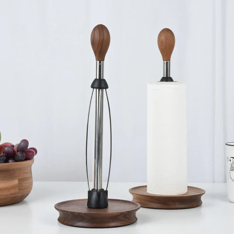 porte rouleau papier cuisine bois marron métal argenté moderne minimaliste 360 rotatif fixations noires
