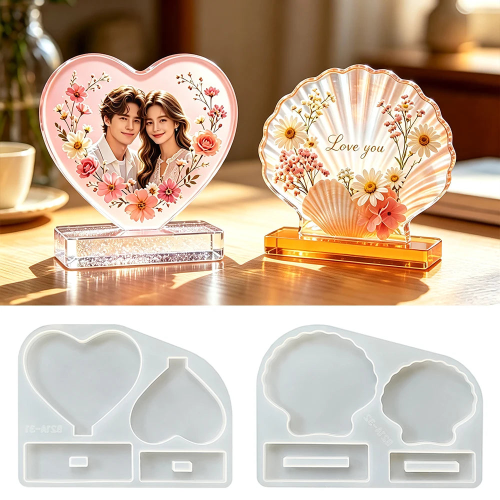 moulages silicium forme cœur transparent rose fleurs décoration mariage cadre photo diy résine