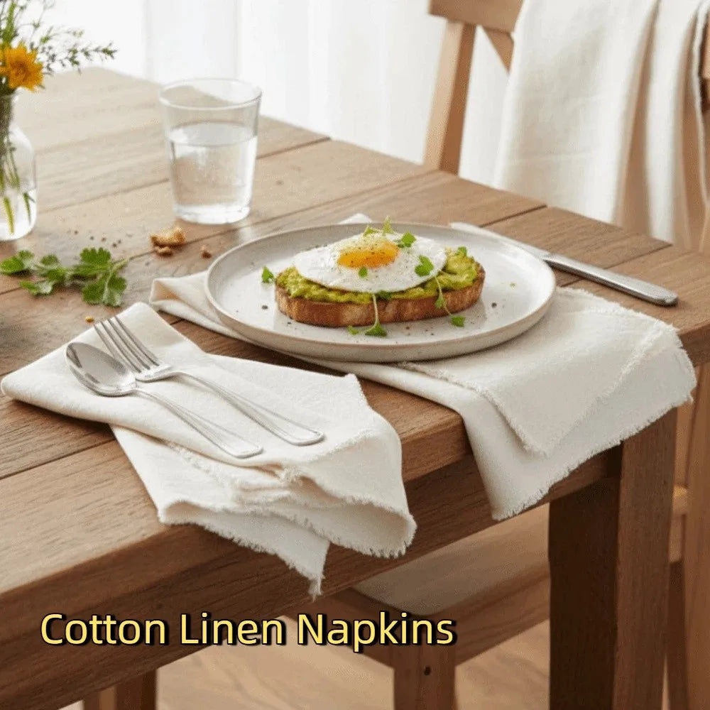serviettes coton lin couleur blanc vert olive beige rose texture naturelle rustique classique