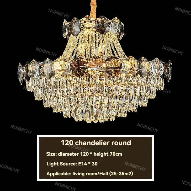 lustre cristal doré moderne grand salon salle manger luxe élégant suspension intérieur