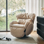 fauteuil relax rotatif beige clair moderne bouton commande salon maison confortable
