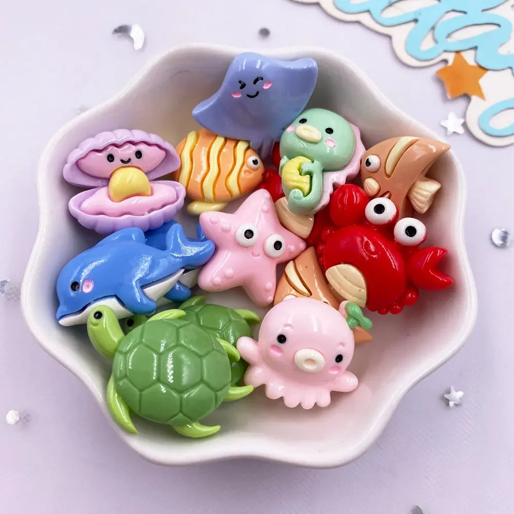 pendants animaux marins résine cartoon bleu vert rose poisson tortue crabe