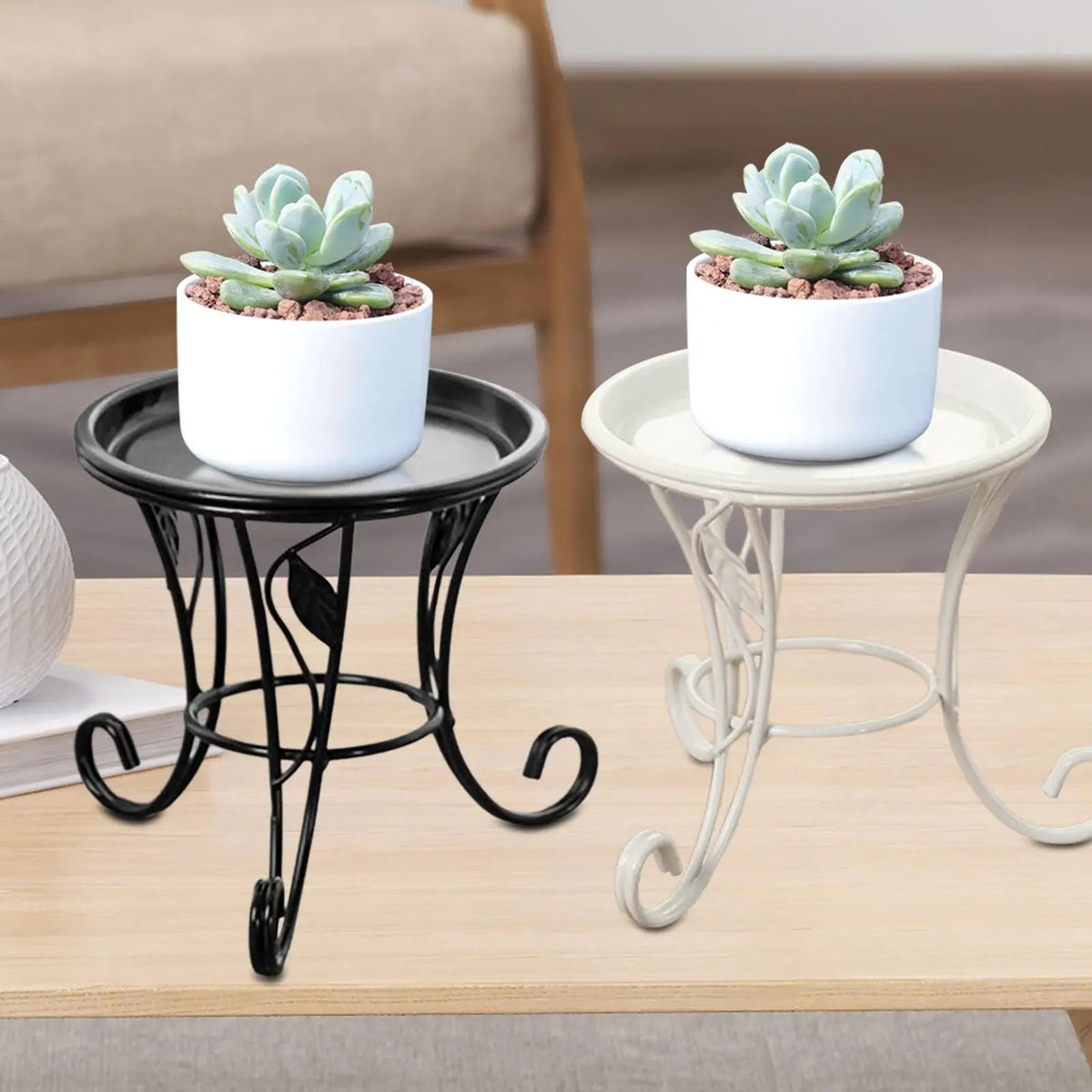 support plante floral art nouveau plateau métal robuste noir blanc vintageextérieurintérieur