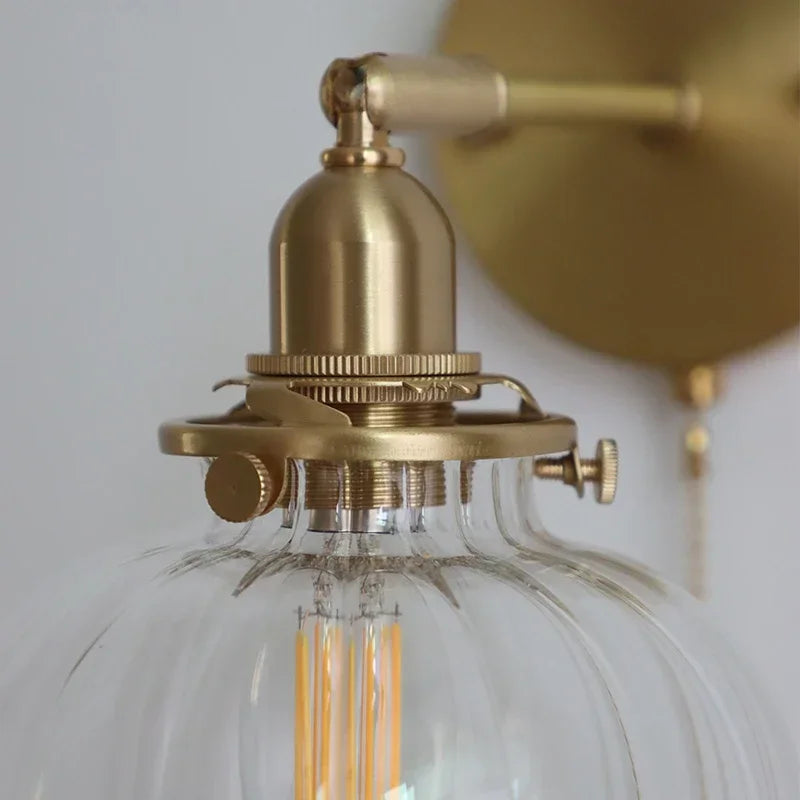 lampe murale moderne or transparent rayures ampoule led cordon interrupteur vintage électrique