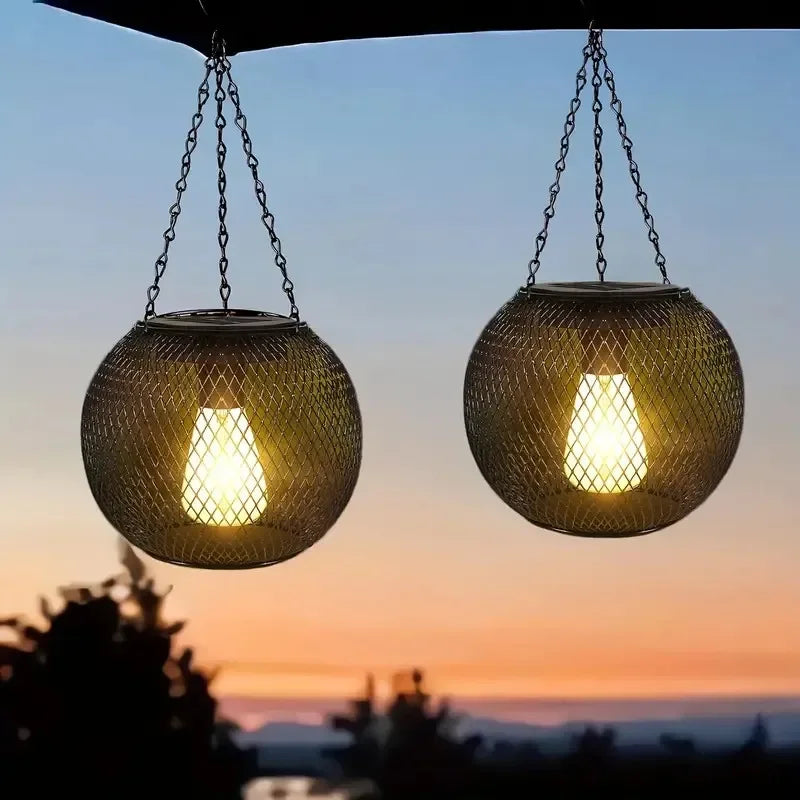 lampe solaire vintage noire maille métallique extérieure portable interrupteur on off decoration jardin imperméable