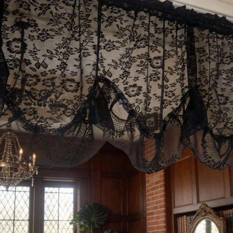 rideau floral transparent noir blanc classique dentelle brodée 130cmx60cm