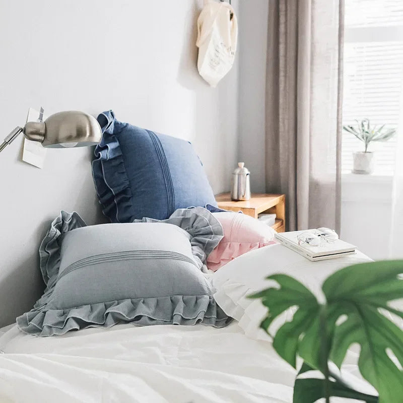 coussins volants coton blanc rose bleu doux moderne lit respectueux environnement
