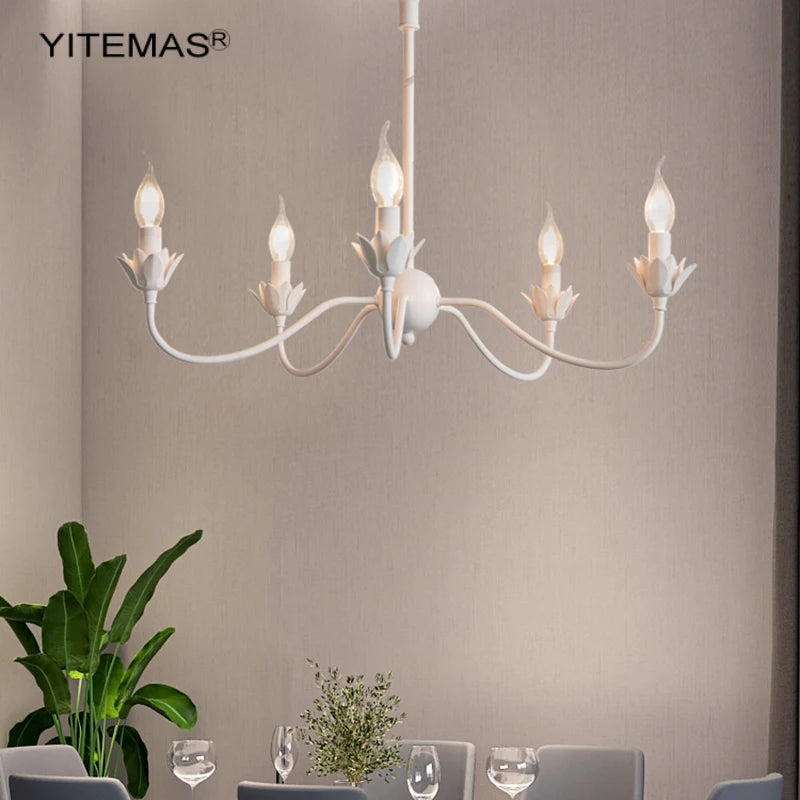 lustre classique blanc 51cm 46cm fleur lotus chaîne ajustable ampoules E14 autonome