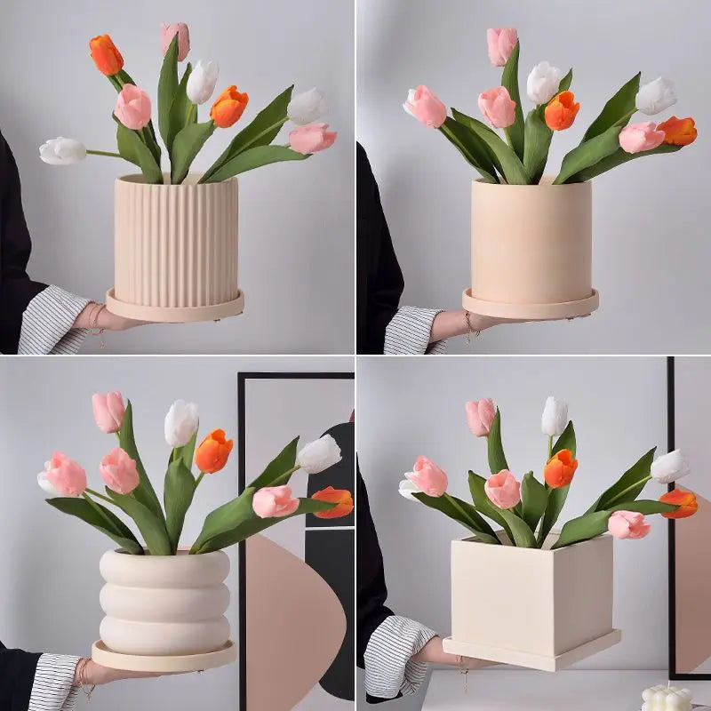pots fleurs céramique moderne beige uni opaques 11x11x11cm 13x13x13cm 9x9x9cm succulentes