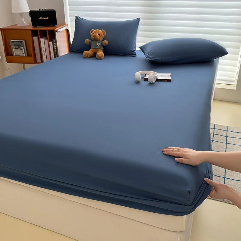 drap housse lit simple double king queen bleu marine uni polyester moderne housse matelas