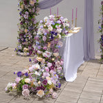 tapis table décoration mariage violet rose blanc fleurs artificielles romantique champêtre élégantextérieur anniversaire