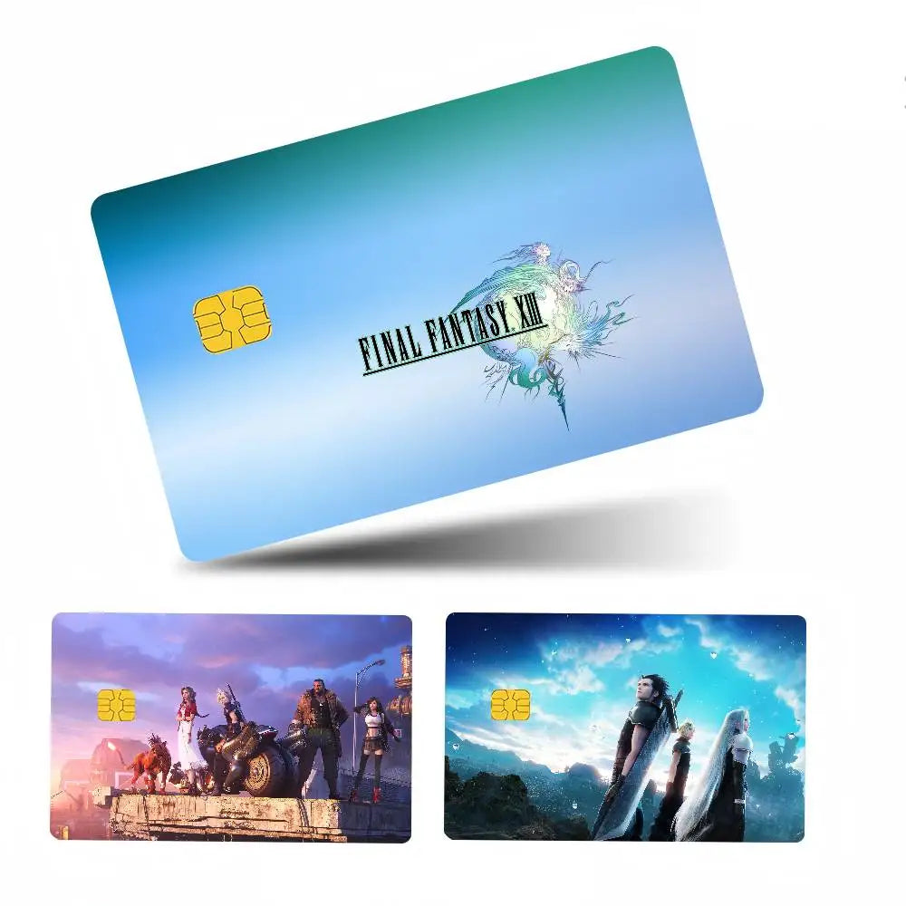autocollants carte bancaire final fantasy moderne bleu vert waterproof réutilisable set stickers papier