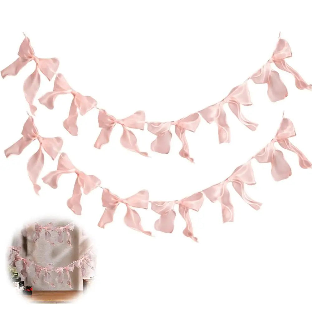décoration festive guirlande nœuds rose tissu texturé semi transparent mariage anniversaire enfant baby shower