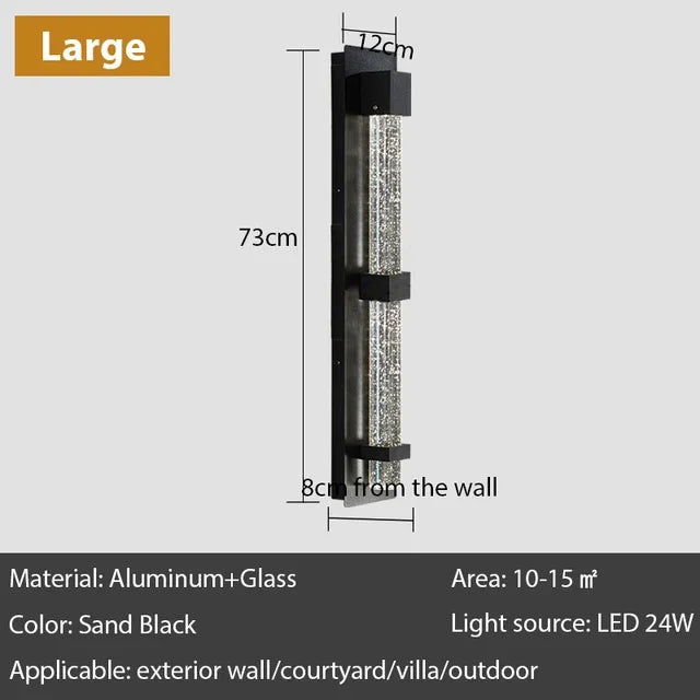lampe murale moderne cristal bulle aluminium anti rouille extérieure noir argenté led ip65 garage