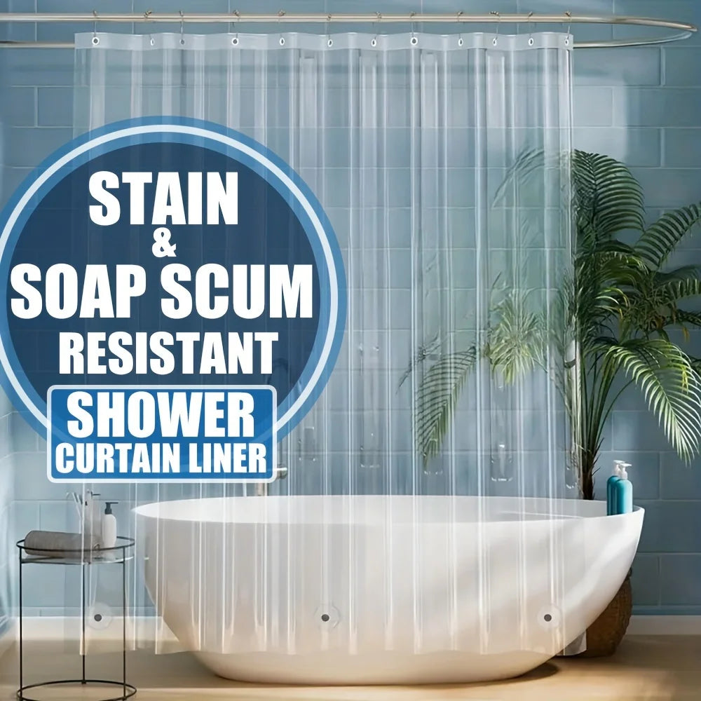 rideau douche transparent éva bordure blanche texturée moderne crochets aimants