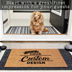 tapis d'entrée marron clair rayures noires blanches antidérapant résistant bactéries porte garage extérieur