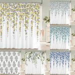 Rideau de douche imprimé 3D avec motif petites feuilles et fleurs fraîches vert