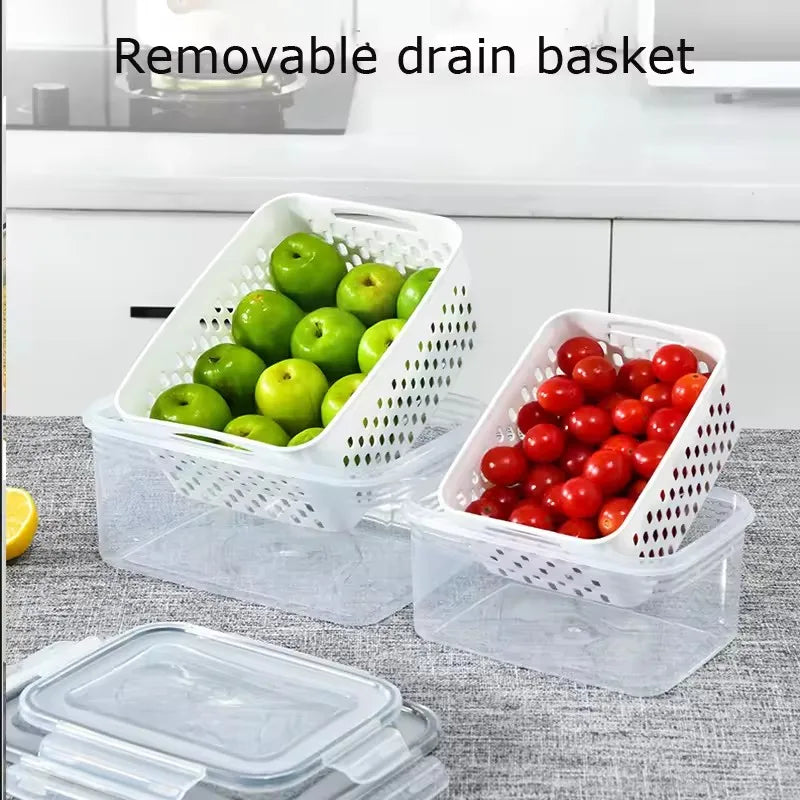 organisateur réfrigérateur paniers blanc perforations noires transparents moderne poignées détachables 850ml 1750ml 3300ml
