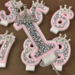 bougies chiffres rose pâle strass argenté décoratives anniversaire princesse couronne festive création
