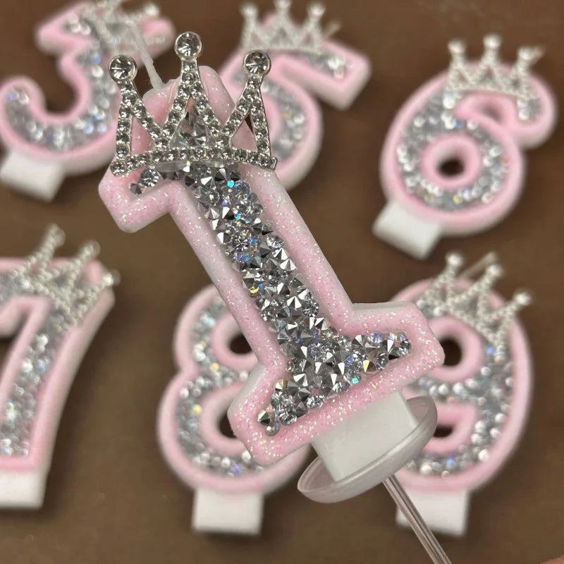 bougies chiffres rose pâle strass argenté décoratives anniversaire princesse couronne festive création