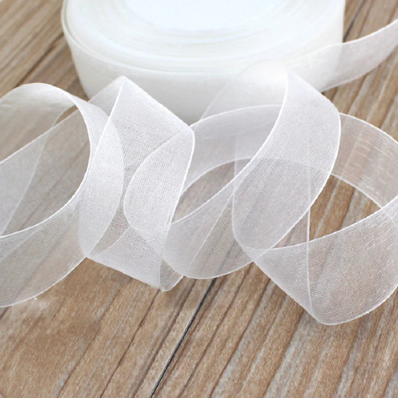 ruban organza blanc polyester largeur variable 12mm 15mm 20mm 25mm 40mm fixation décoration emballage