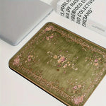 tapis vert olive fleurs roses blanches bordure dorée anti dérapant grande taille classique maison