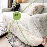 Housse canapé polaire fleurs dentelle beige vert clair classique entretien facile machine autoadaptative