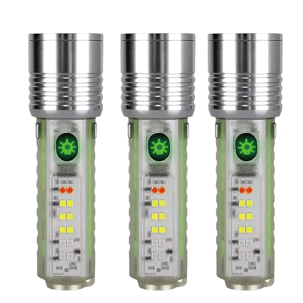 lampe torche led rechargeable projecteur haute puissance résistant chocs argent vert noir