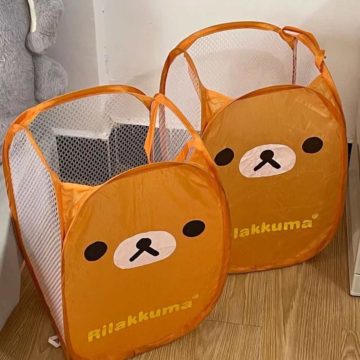 panier linge pliable orange blanc dessin animé rilakkuma maille moderne enfantin deux poignées