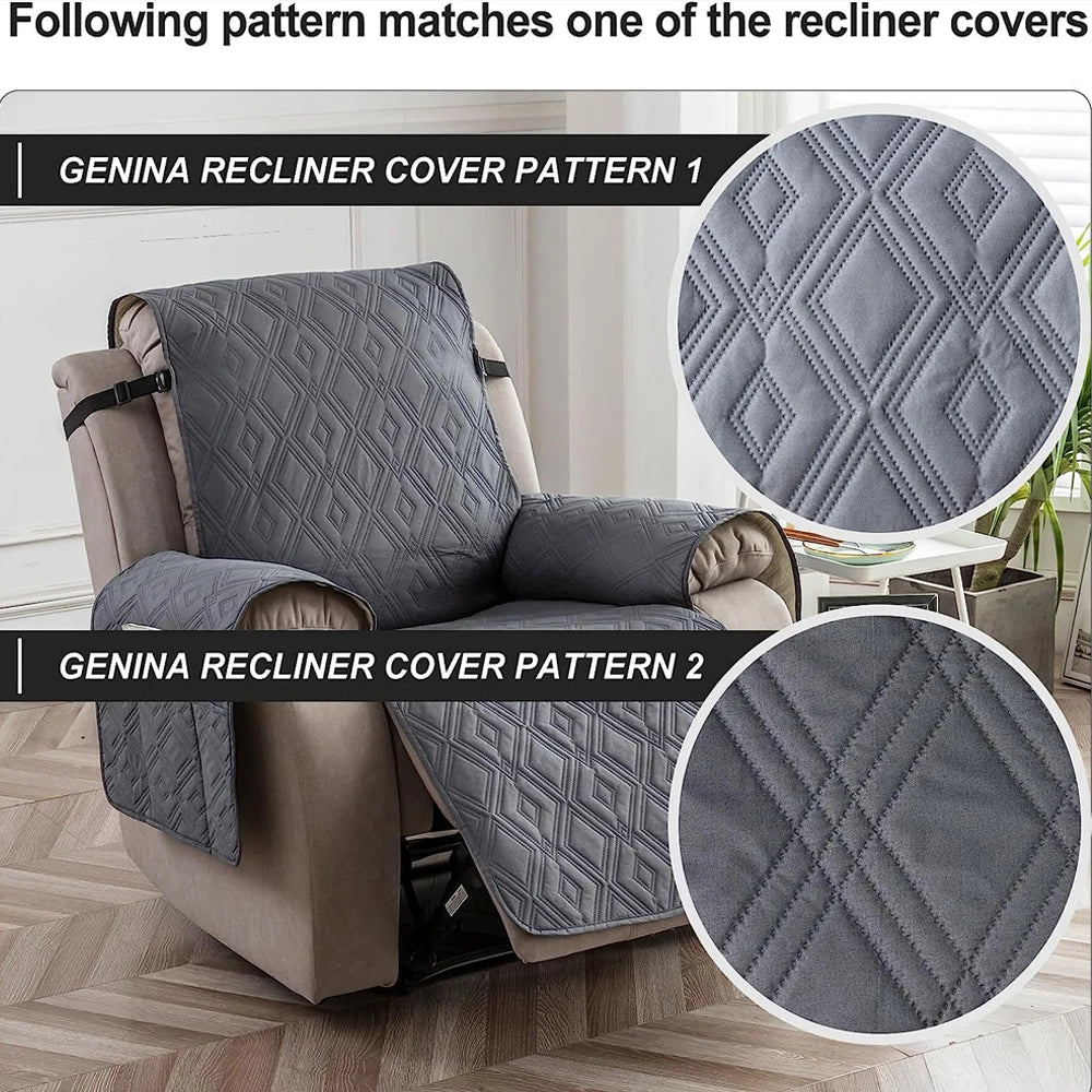 housse fauteuil inclinable motif géométrique gris beige moderne quilté poche rangement ceinture fixations