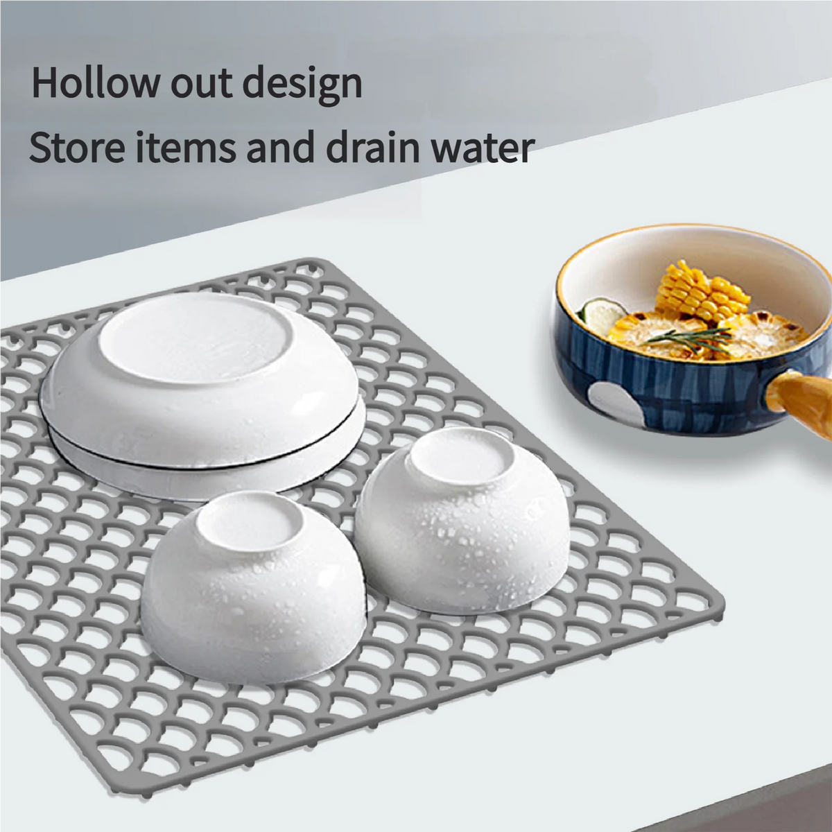 tapis drainage silicone coquillage moderne gris fond évier résistant rayures epais