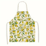 tablier cuisine lin coton élastiques citrons feuilles moderne beige jaune vert
