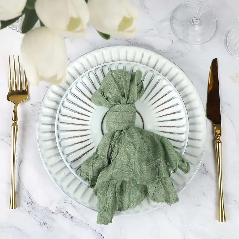 serviettes gaze lin vert olive élégantes rustiques modernes maison restaurant mariage pièces 20x20cm
